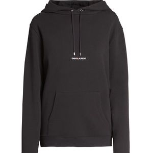Saint Laurent Drawstring Logo Hoodie Tan